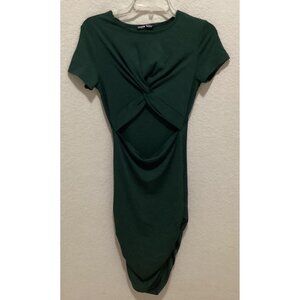 Green Twist-Front Bodycon Dress With Short Sleeves Size S